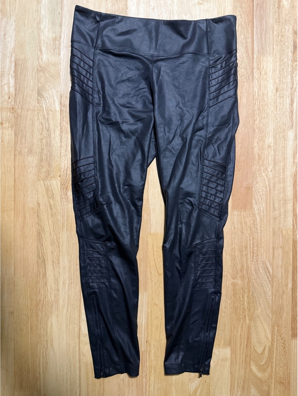 Athleta Delancey Gleam Moto Tight Women’s Large Black Faux Leather Leggings